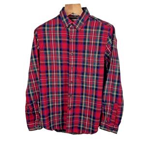 LL‎ Bean Shirt Mens Small Regular Red Plaid Cotton Traditional Fit Button Up VGC